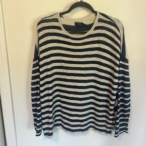 POLO Ralph Lauren Blue Label Striped Blue Cream long sleeve Womens Top Size M